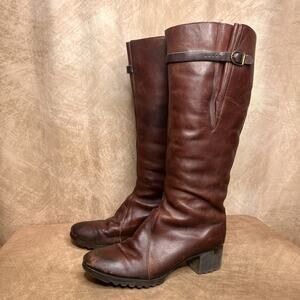 Vintage Leather Boots Sherpa Lined Calf High Heeled 70s Brown Western Euro Indie